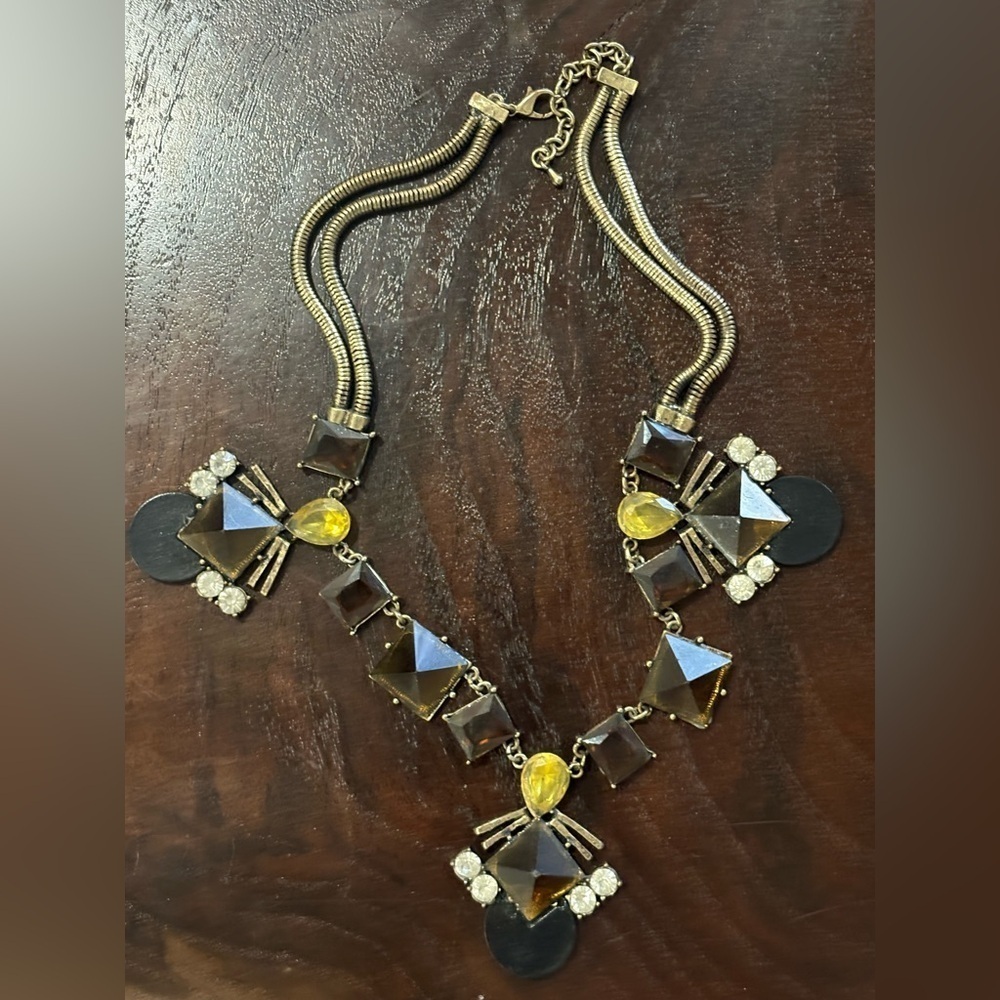 Vintage Sohi Denise gold costume statement necklace with yellow and brown stones - Picture 9 of 14